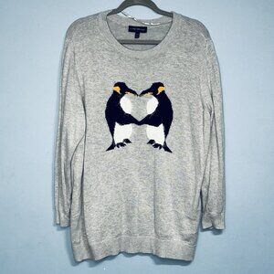 Penguin Heart Lightweight‎ Novelty Print Cotton Sweater Women 18 Art to Wear